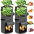 JJGoo 4 Pack Potato Grow Bags 10 Gallon with Flap, Heavy Duty Fabric with Handle and Harvest Window, Non-Woven Planter Pot Plant Garden Bags to Grow Vegetables Tomato, Dark Grey