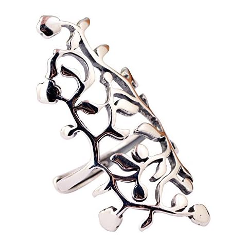 Plain Big Solid 925 Sterling Silver Tree Leaves Ring Tree of Life Ring for Women Girls Open and Adjustable Cover
