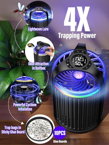 Image of Fly Trap Indoor - Fruit Fly Traps for Indoors, Gnat Traps for House Indoor with 3-in-1 Multi-Insect Catching + UV&Blue Light + Fan Suction, Ideal for Garage /Kitchen /Patio /Plant Pots, 10 Refills, Black
