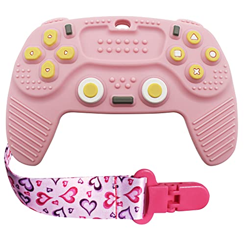 Image of Teething Remote Control for Baby with Pacifier Clip, Funny Teethers for Baby Girl Or Boy,Teething Toys for Babies 3-6 6-12 Months((Pink)