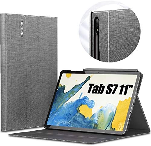 INFILAND Case for Samsung Galaxy 11 inch Tab S8(X700/X706)/S7 (T870/T875/S876), Multi-angle Front Support Shell PU Leather Cover Stand Case with Auto Sleep/Wake Function,Gray