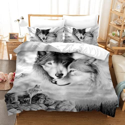 YRYBZWP Duvet Cover California King Wolf Bedding Sets with Corner and Ties, Breathable Comforter Quilt Cover Sets 3 Pieces (1 Duvet Cover 104"x98" + 2 Pillow Shams) for Adults Kids