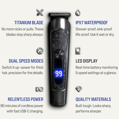 The Beard Struggle Varangian Beard Trimmer® 6-in-1 for Hair, Beard, Body & Beyond, Titanium Blade, 17 Length Adjustable Blade with Digital LED Display, Cordless Waterproof Wet/Dry Clipper - Image 3