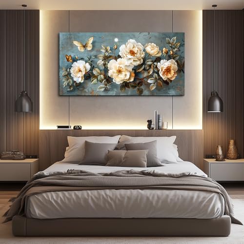 PHAOHUAXM Canvas Wall Decor For Bedroom Wall Art For Living Room Office Decor Abstract White Flower Wall Paintings Pictures Modern Artwork Posters Restaurant kitchen Home Decor Aesthetic 20"x40"