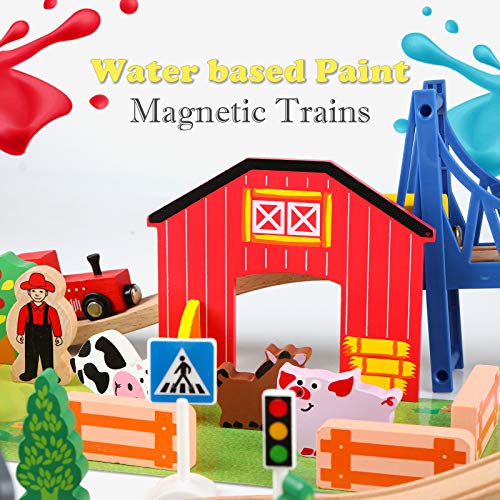 Jacootoys 80 STKS Houten Auto Tracks Set Magnetische Treinen Schuur op Boerderij Thema Educatieve Bouw Speelgoed voor Kids 3+Jaar Oude Meisjes Jongens - Image 6