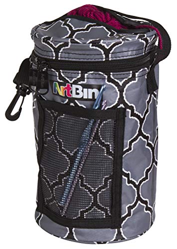 Image of ArtBin 6824AG Mini Yarn Drum, Portable Knitting & Crochet Storage, [1] Poly Canvas Tote Bag, Gray Print