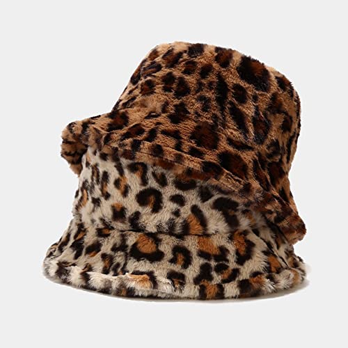 Dirholl Women's Winter Faux Fur Fuzzy Warm Bucket Hat Small Leopard Beige #TOP1