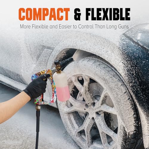 Image of Short Pressure Washer Gun, Power Washer Gun | 4000PIS Pressure Washer Wand for Foam Cannon, 3 /8 inch & M22-14mm Connect, 1 /4 inch Quick Connect, Car Washer Gun 5 Spray Nozzle