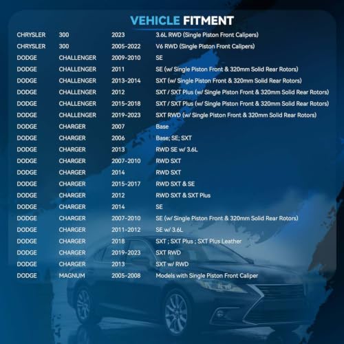 Image of Detroit Axle - 6pc Front Brake Kit for 2005-2023 Chrysler 300 Challenger | 2006-2023 Charger 2005-2008 Magnum, 12.6 inch inch Front Drilled and Slotted Brake Rotors Ceramic Brake Pads Brakes