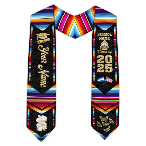 MonkeyVan Honduran Graduation Sash, Custom Honduran American Flag Graduation Sash 2025, Honduras Graduation Stole Style 1