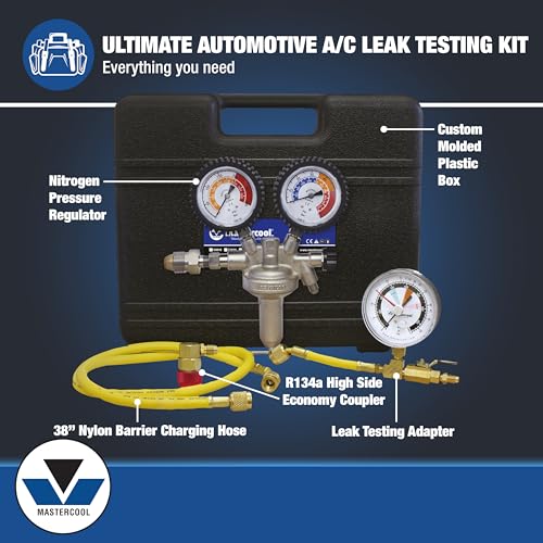 Image of Mastercool 53010-AUT Automotive Pressure Testing Kit | Includes Nitrogen Pressure Regulator, Charging Hose, Leak Testing Adapter, R134a Coupler, Blow Molded Case | Professional-Grade for Leak Testing
