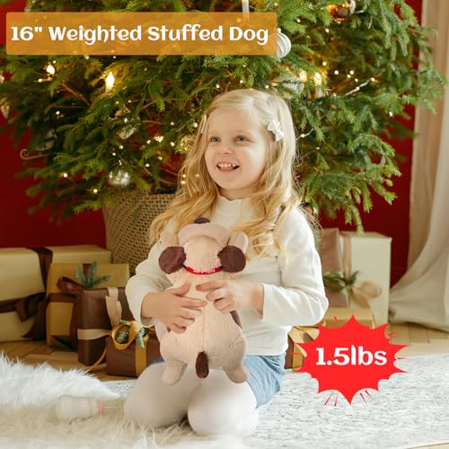 Zpiuu BR-DOG-S Weighted Stuffed Animals For Kids, Weighted Dog Plush 16", Brown Puppy Plushies Pillow Toy 1.5Lbs thumb #3