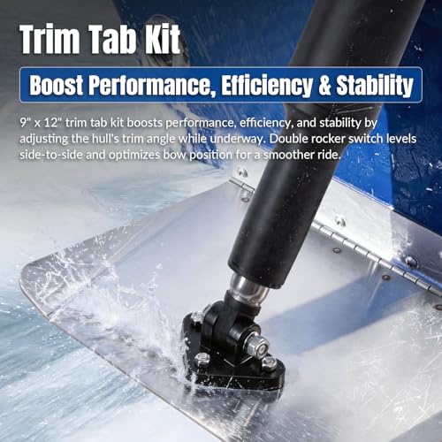 Image of 15101-104 9 inch x 12 inch Standard Boat Trim Tab Kit with Double Rocker Switches, 12V Electric Trim Tabs for Boats 16ft to 25ft, Replaces 15001-101, 15101104, 15001101