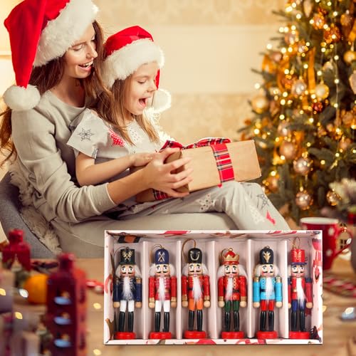 COMBIUBIU 6PCS Nussknacker Figuren Holz Nussknacker Soldaten,Traditionelle Weihnachten Nussknacker Figuren Deko aus Kiefernholz für Zuhause Weihnachtsdekoration Weihnachtsschmuck