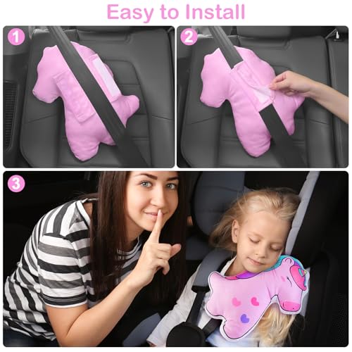 Image of FIODAY Seat Belt Cover Pad for Kids Unicorn Seatbelt Pillow Soft Seat Belt Cover Car Pillow Toddler Travel Seat Strap Pad Neck Support for Girls Boys, Pink Purple