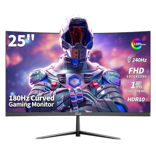 ZZA 25 Curved Gaming Monitor 240Hz|144Hz FHD(1920 * 1080P) VA Screen Computer Monitor Supports Freesync 120% sRGB Blue Light Filter AMD Freesync Wall Mountable Installs(HDMI 1.4/DP 1.2)