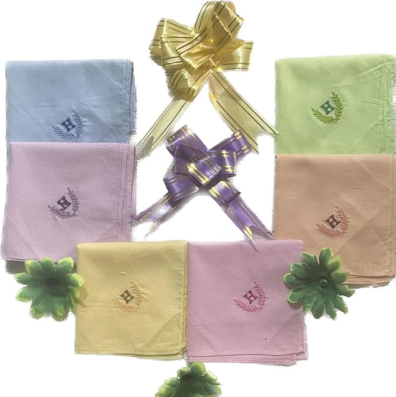 Image of ANTONIA Personalized Cotton Women's Handkerchiefs with Embroidered Initials, Assorted Colours (33 cm x 33 cm)
