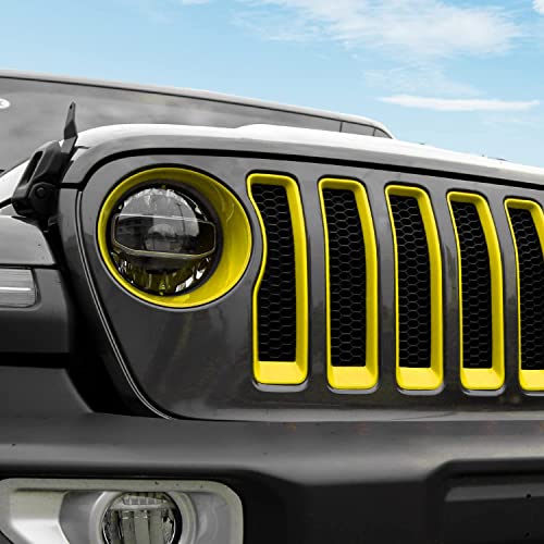 Image of CheroCar for JL Mesh Grille Grill Insert & Headlight Turn Light Cover Trim Exterior Accessories for Jeep Wrangler JL JLU 2018-2026 & Gladiator JT 2020-2026