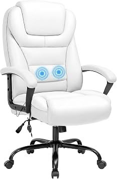 Office Chair Big and Tall 500lbs Ergonomic Computer Chair High Back PU Leather Wide Seat Desk Chair with Lumbar Support Arms Executive Task Chair for Hone Office,White