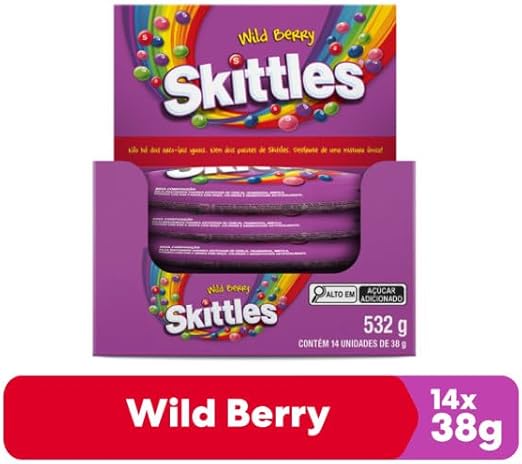 Bala Skittles Wild Berry – Case com 14 unidades de 38g