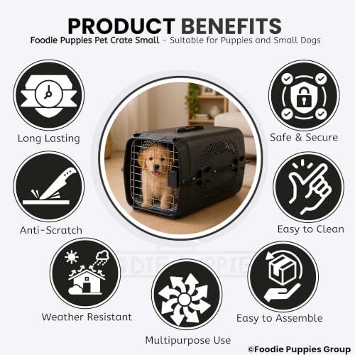 Image of Foodie Puppies Imported Plastic Pet Travel Carrier Cage (48.5 X 32 X 30 cm, Small) for Cats, Small Dogs, Puppies & Small Animals I Portable Transporter Box with Metal Door and Spring Lock
