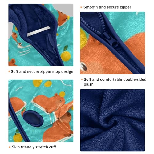 Cute Animals Swimming Playfully Toddler Fleece Jacket Girl Boys Hooded Fleece Jacket Coat Warm Outwear Zip-up 3-10T3