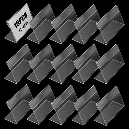 Keboyoe 15 Piezas Soporte Acrílico de la Etiqueta Transparente Portaetiquetas Acrilico Soporte de Exhibición de Acrílico Soporte de Etiqueta de Precio 12 x 8 cm para Comercios Supermercados Oficinas