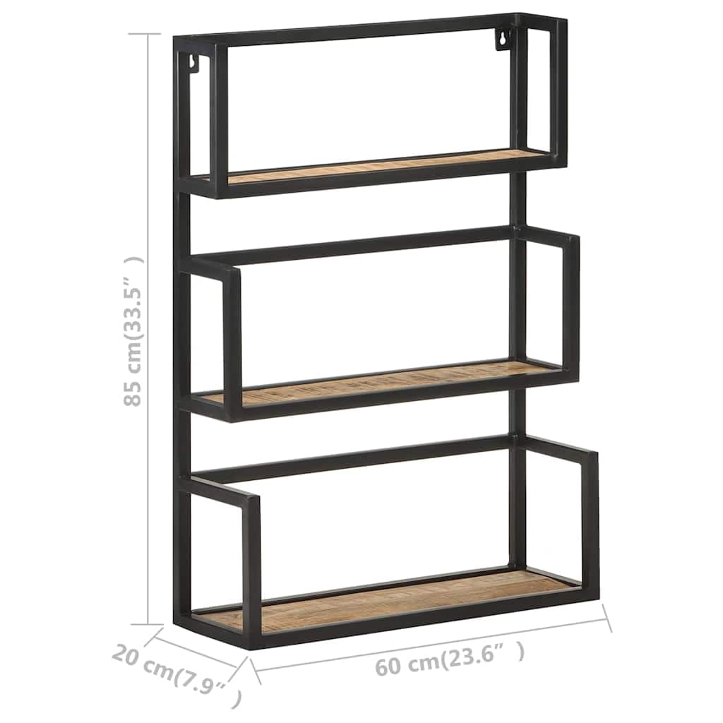 Regał ścienny 60 x 20 x 85 cm z szorstkiego drewna mango z wytrzymałą żelazną ramą, zajmujący niewiele miejsca organizer do salonu, kuchni, łazienki, sypialni lub biura, styl industrialny w