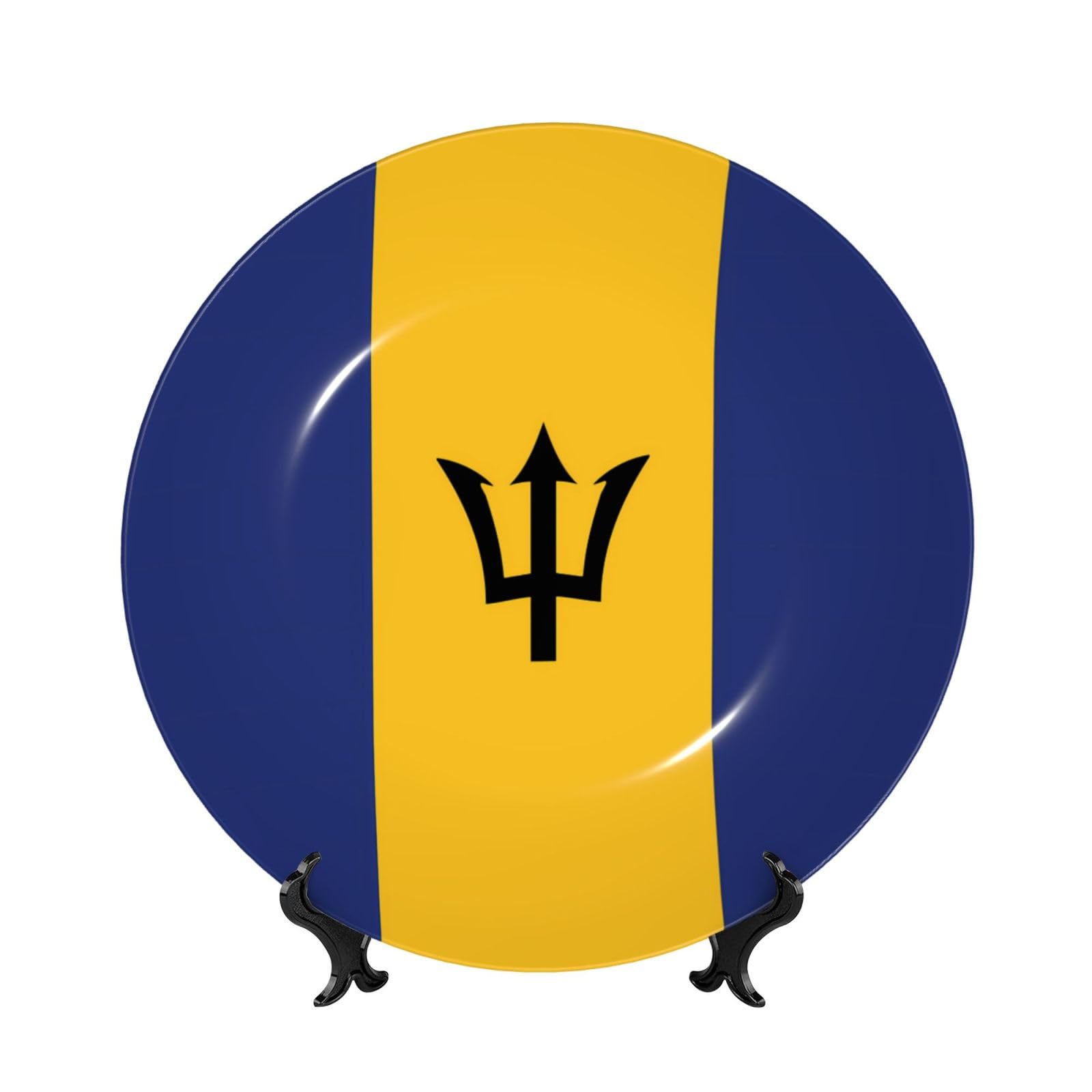 SXZVVBN Flag of Barbados Bone China Decorative Plate Art with Stand Removable Adhesive Hanging for Home Office 10in（25cm）