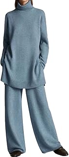 Suéter De Punto Traje Wide Leg Pantalones Y Sudaderas Conjuntos De Tejido De Invierno Mujer Color Sólido Casual Conjuntos De 2 Piezas para Jerseys
