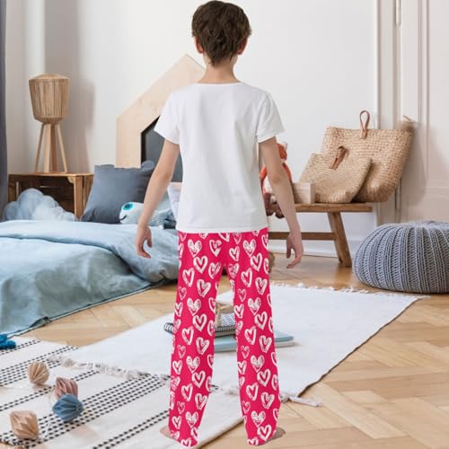 Boy's Lounge Pants Valentines Day White Heart Red Kids Jogger Pants Elastic Waist Long Bottoms with Pockets 6-14 Y3