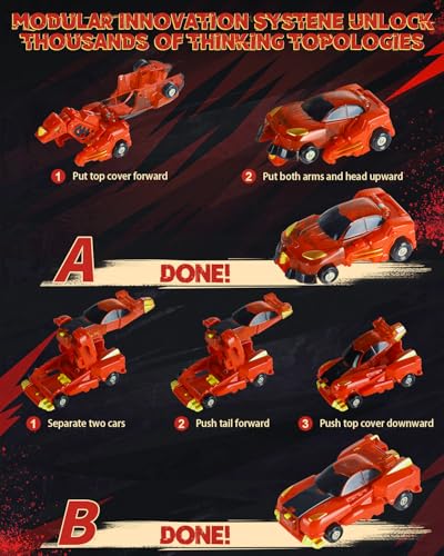 Image of Collision Transforming Dinosaur Car Toys, 2 in 1 Magnetic Car Transform into Dinosaur Toys, Dino Robot Toy, Deformation Car Birthday Easter Party Gifts for Kids Boys Girls, Red