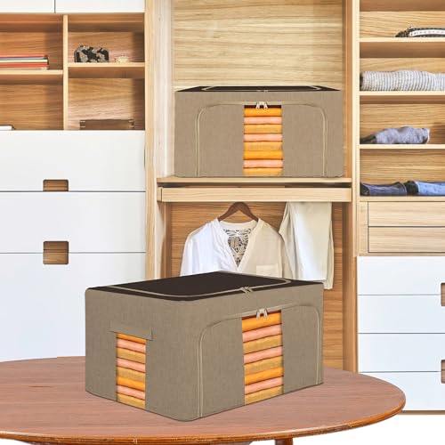 Image of Kuber Industries Pack of 6 Clothes Storage Box | 24 Liter Foldable Steel Frame Clothes Organizer | Underbed Storage Bag | Storage Box For Wardrobe-Saree-Shirts And Blankets | Brown