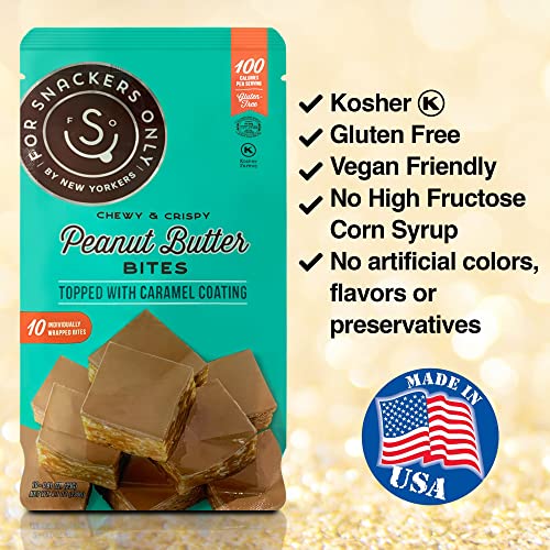 Peanut Butter Bites Topped With Caramel Coating - Gluten Free - Vegan Friendly - Non Dairy Kosher Pareve - 100 Calorie Snack - 10 Individually Wrapped Pieces In A Bag - For Snackers Only #TOP3