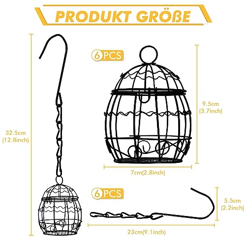LIHAO 6 Stück Meißenknödelhalter Vogelfutterstation Metall Vogelfutterspender zum Aufhängen Vogelfutterspender Futterspender für wildvögel Schwarz Durchmesser 7cm