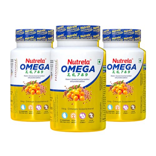 Image of NUTRELA Patanjali Omega 3 6 7 9 vegetarian softgels - Pack of 60 Softgels (Pack of 3)