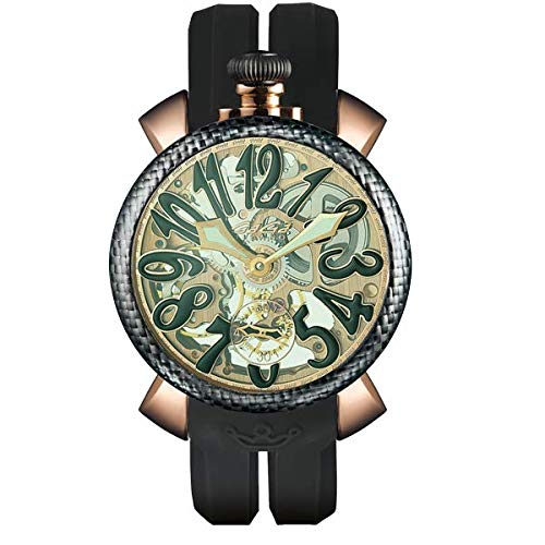 GAGA MILANO(ガガミラノ) 腕時計 ウォッチ メンズ MANUALE SKELTON マニュアーレ スケルトン 48mm カラーガラス グリーン 緑 手巻き 5318.01.GR BLK 国内正規品