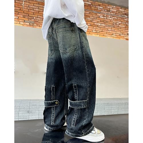 Boys Baggy Jeans Elastic High Waist Straight Leg Washed Denim Pants Summer Loose Elastic Waist Trousers with Pockets2