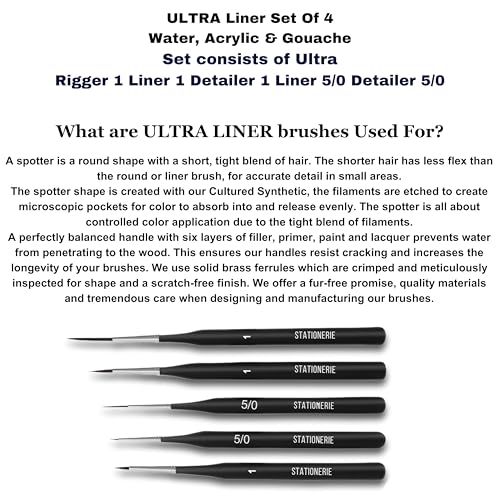Image of Stationerie Paint Brush Set Handmade Soft Aqua Long Synthetic Hair with Stainless Wire Ideal for Art Paint, Watercolor, Quill, Oil Acrylics, Artists (Detailers Set of 5)