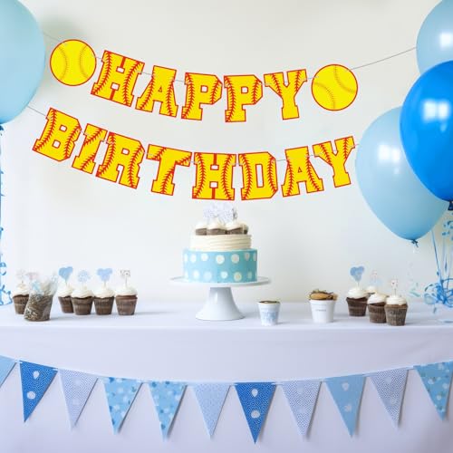 Image of Supervitae Happy Birthday Banner Softball, Softball Birthday Banner, Softballs Party Hanging Decorations Sport Theme Party Supplies for Softballs Player Gift Sport Parties Favors Decoration