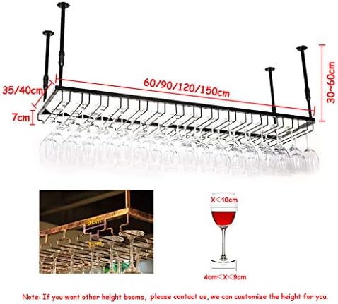 Wine Rack,Retro Metal Ceiling Wine Bottle Holder Hanging Stemware Rack Mounted Goblet Shelf for Bar & Dining Room Wine STO Solut，（Black，150×40cm）