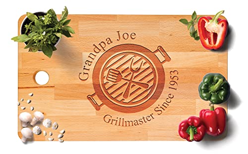 Personalized 'Grill Master' or Grilling Master for Dad Fathers Day Birthday Gift Large Size Chopping Board Custom Engraved Beech or Bamboo Hand Finished 18' x 11'