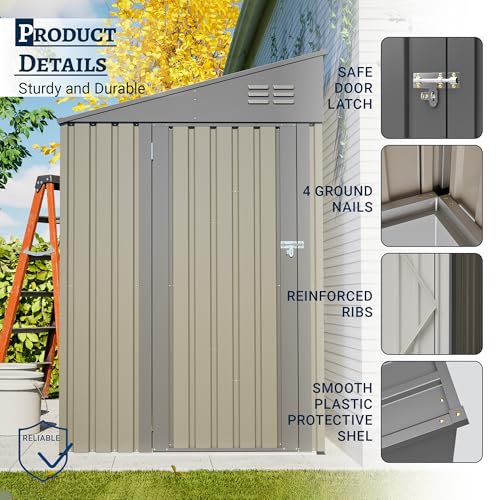 Image of YOPTO 4x7 FT Outdoor Storage Shed Lean to Shed,Metal Shed W /Lockable Door & Air Vent,All Weather Waterproof Garden Tool House W /Reversible Installation,for Backyard,Patio,Lawn,Olive Gray