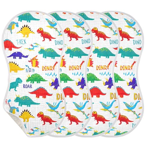 xigua Colorful Dinosaurs Muslin Baby Burp Cloths Set of 1, Super Soft & Absorbent Burping Rags, Cotton Burp Clothes Shower Gift for Newborn, Baby Girls and Boys3