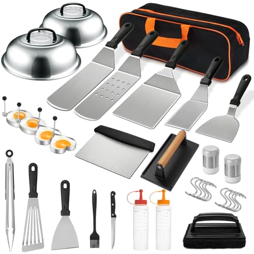 Griddle Accessories Kit, 35PCS Flat Top Grill Accessories, Grill Tools with Enlarged Spatulas, Melting Dome, Metal Scraper, Burger Press for Outdoor Barbecue, Professional Gift for Men and Women (35)