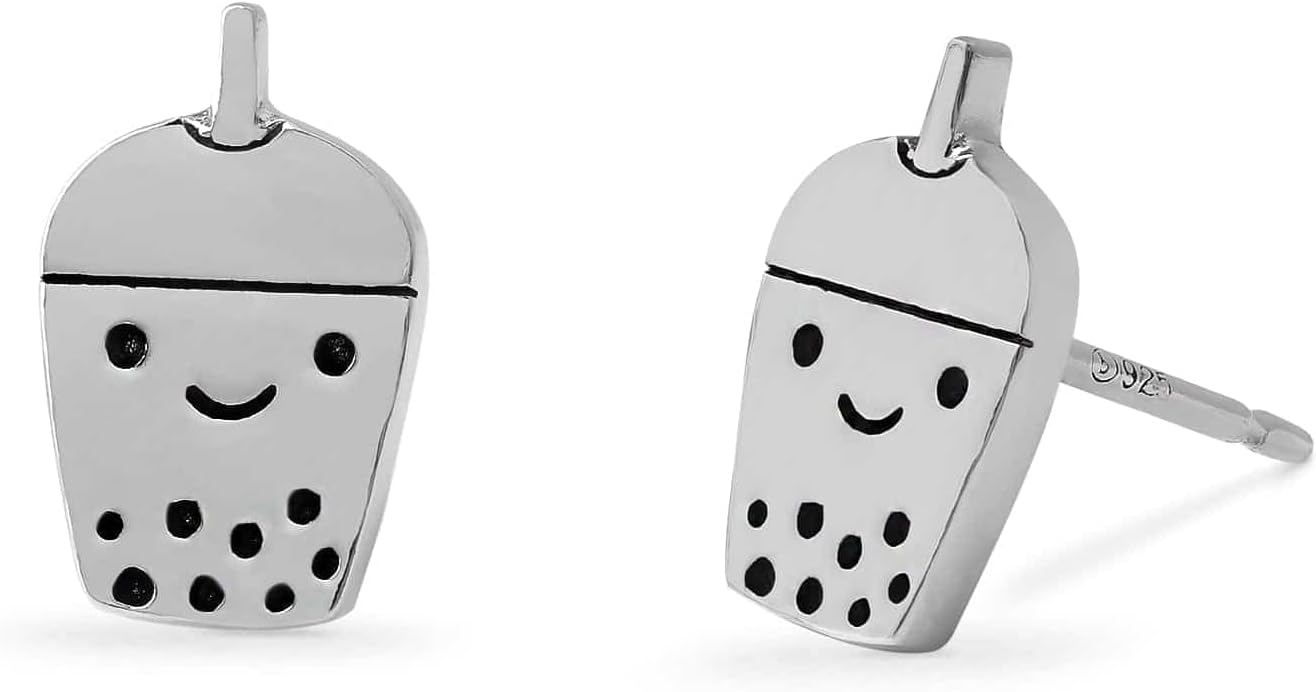 Boma Jewelry Sterling Silver Boba Bubble Tea Stud Earrings