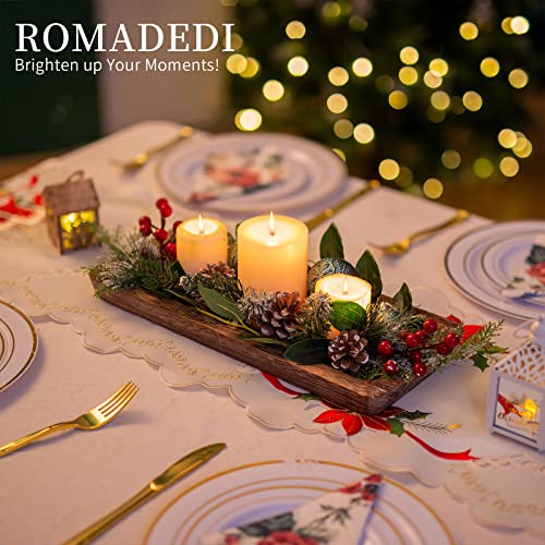 Romadedi Wooden Decorative Tray Candle Holder - Wood Long Narrow Tray Home Decor Small Rustic Centerpieces Trays for Coffee Table Dining Room Kitchen - Thumbnail 4