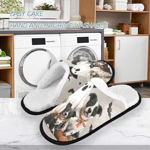 Halloween Dog Bat Grey Slippers For Women Men Soft Memory Foam Non-Slip Hallowmas Winter Indoor House Shoes Travel Slipper3