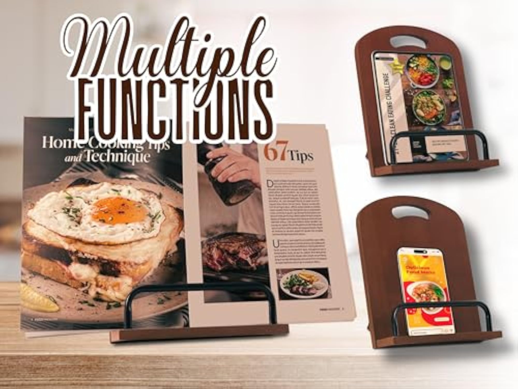 Cookbook Stand for Kitchen Counter, Adjustable Recipe Holder