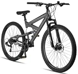 Licorne Bike - Premium Mountain Bike Strong 2D da 26, 27,5 e 29 pollici, bicicletta con freni a disco anteriori e posteriori, cambio a 21 marce, a sospensione completa (29 pollici, antracite)